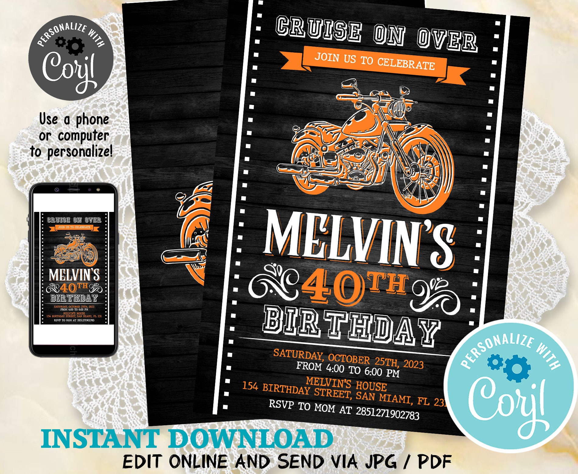 Motorcycle Birthday Invitation Motorcycle Invitation Motorcycle ...