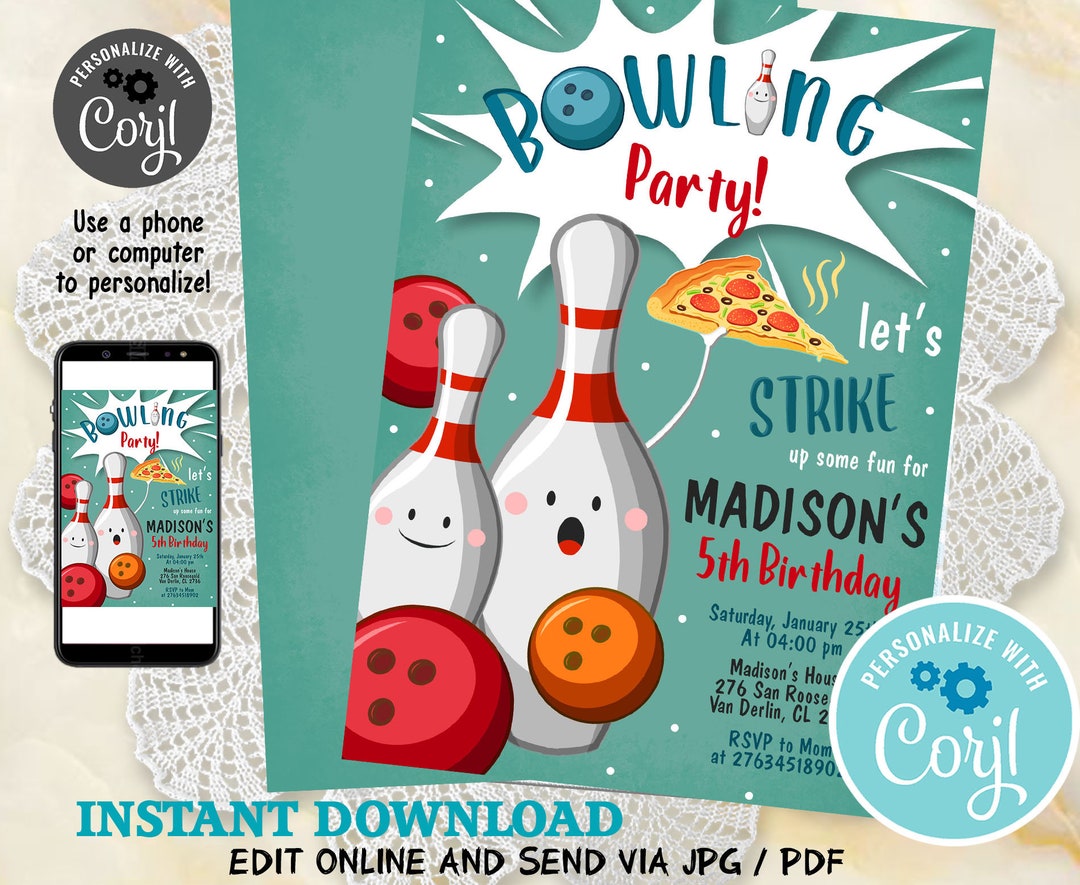 Bowling Birthday Invitation Strike up Some Fun Boy Bowling Etsy