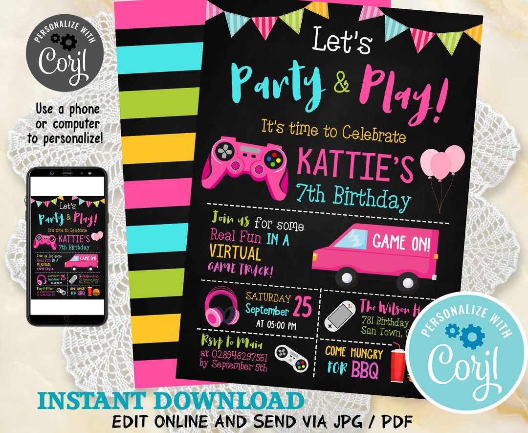 Game Truck Birthday Invitation for a Girl Game Truck Party Etsy
