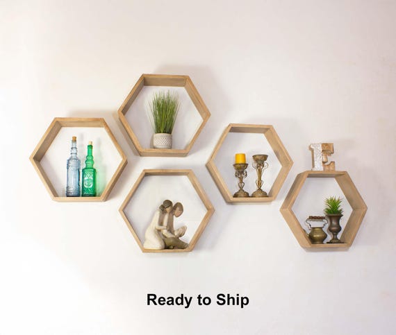 Floating Shelves Hexagon Honeycomb Wood shelf Handmade in USA 8.75" x 10" x 3.5"