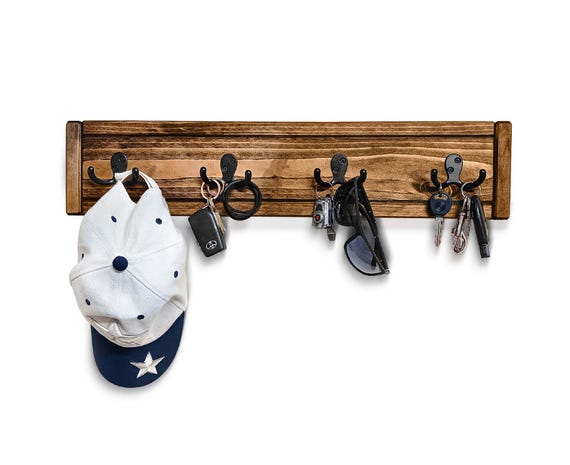 Coat Rack with Hooks Hat & Key Holder Wall Mounted Entryway Organizer Mudroom Storage Solid Wood Handmade in USA FREE Shipping