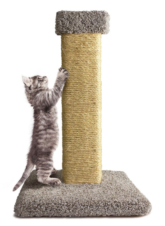 Cat Scratching Post Natural Sisal Rope Heavy-Duty Durable Wooden Base for Healthy Claws & Stretching Handmade in USA FREE SHIPPING