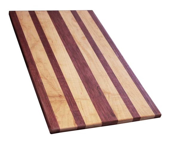 Large Hardwood Cutting Board Charcuterie Maple and Purple Heart Wooden Serving Tray 18" x 10.5 Inch Home Kitchen Gift Handmade in USA