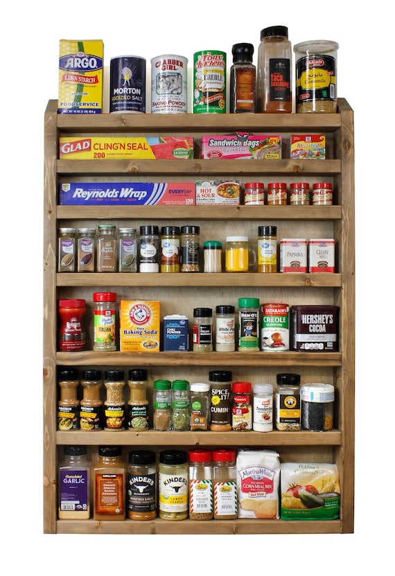 Large Spice Rack Kitchen Organizer Pantry Wooden Wall Mounted Seasoning Hanging Cabinet for Herbs, Cooking & Baking Goods Handmade in USA