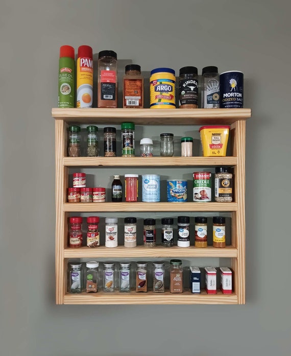 Large Spice Rack Organizer Wall Mount Pantry Kitchen Cooking Seasoning Hanging Shelf Storage Solid Wood with Shelves Handmade in USA