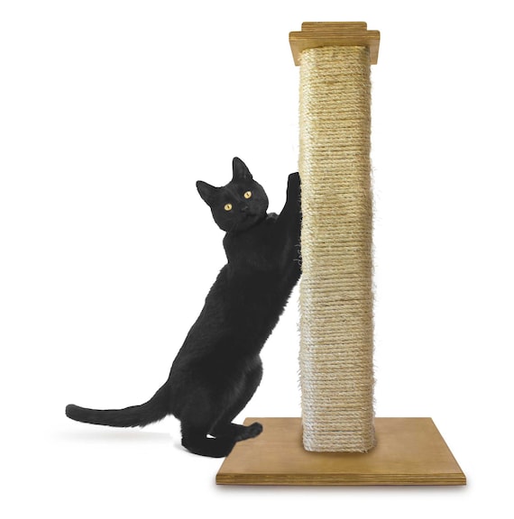 Cat Scratching Post Sisal Rope Tower Tall Kitty Clawing Scratcher Tree Handcrafted Natural Wood Made in USA - FREE SHIPPING
