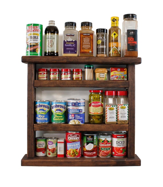 Spice Rack Cabinet with Adjustable Shelves Wall Mounted or Countertop Handmade Wooden Herb Kitchen Pantry FREE SHIPPING