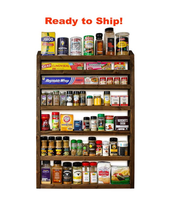Large Spice Rack Kitchen Organizer Pantry Solid Wood Dark Walnut Stain Wall Mount Hanging Cabinet for Made in America Ready to Ship