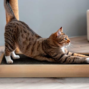 Cat Scratcher Pad Double Sided Carpet with Heavy Duty Wooden Frame Large 24" x 14" Reversible Carpeted Floor Scratcher a Cat Lover's Gift