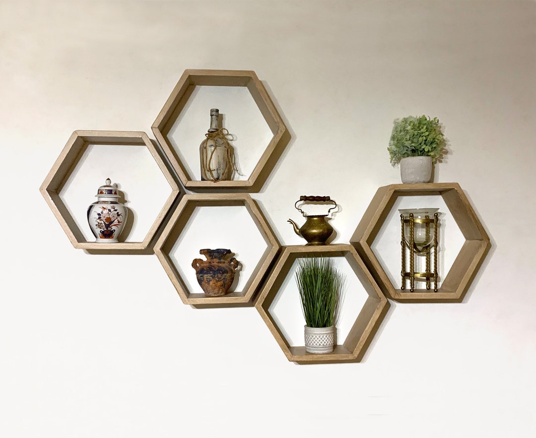Hexagon Wood Shelf 3.5 Depth Stained or Bare Floating Wall Shelves
