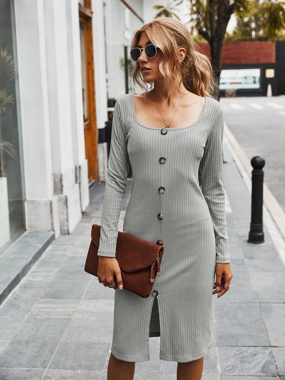 Women Square Neck Long Sleeve Solid 