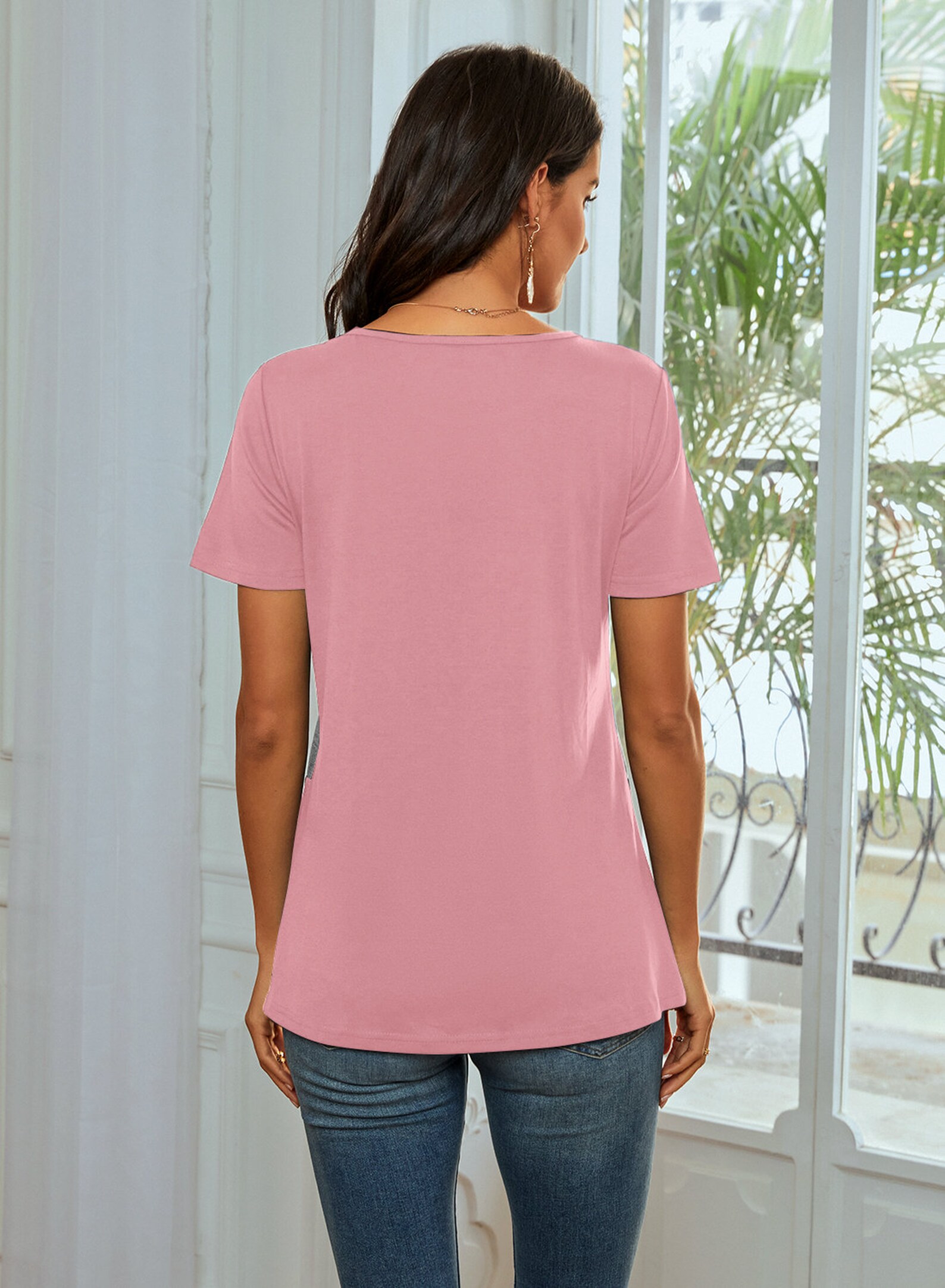 Round Neck Short Sleeve Star Print Casual Loose Fit Top Etsy