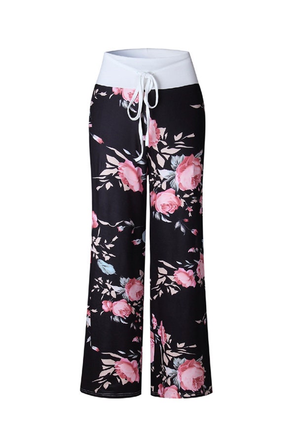 Women's Floral Drawstring Loose Wide Leg High Waist Pants - Etsy