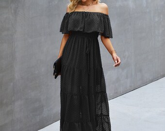 Womens Summer Strap Ruffle Cold Shoulder Split Wrap Maxi Dress Womens Summer Strap Ruffle Cold Shoulder Split Wrap Maxi Dress