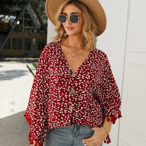 Women Long Sleeve Loose Shirt Etsy