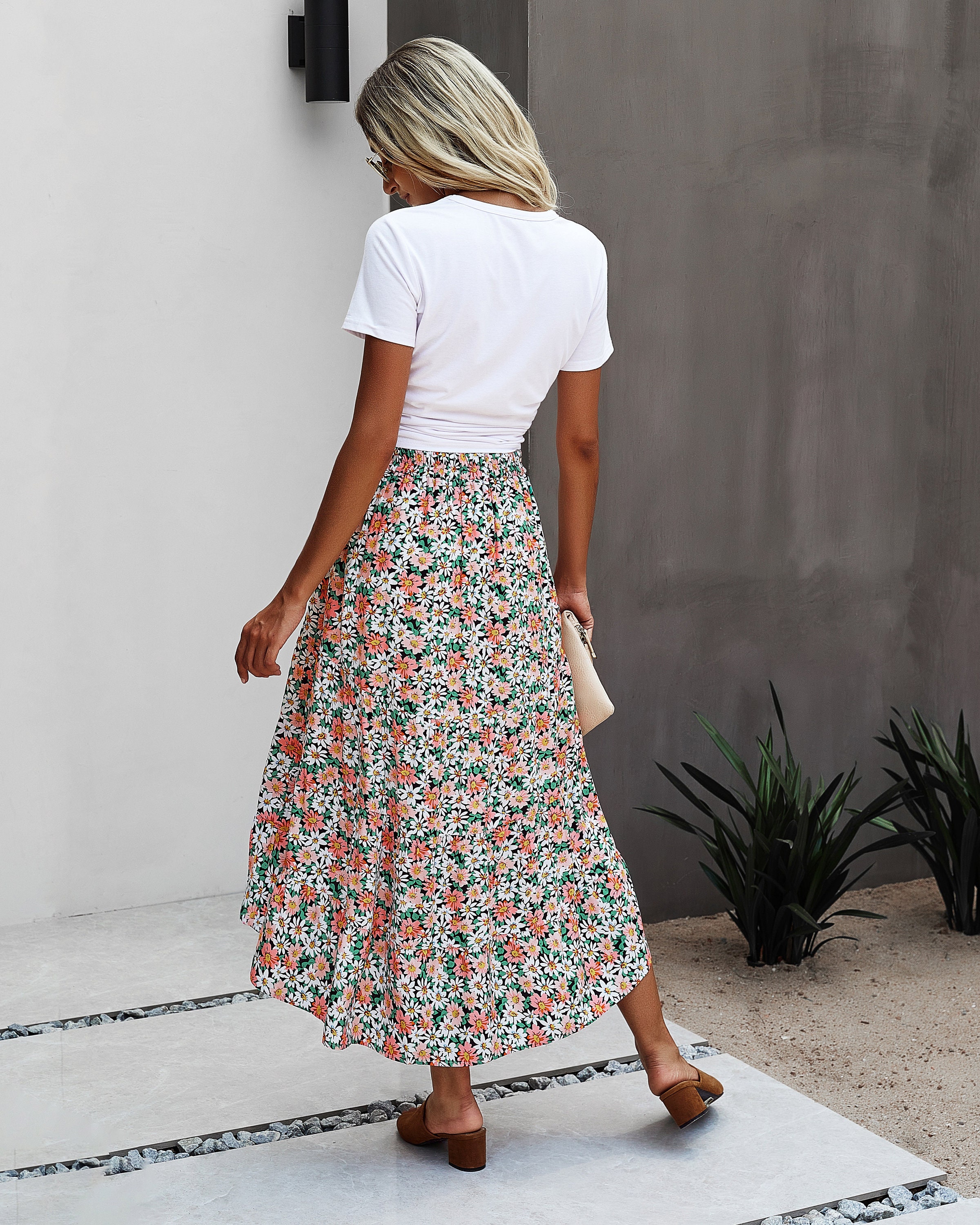 Boho Floral A-line Swing Smocked Tiered Midi Skirt Women Skirt | Etsy