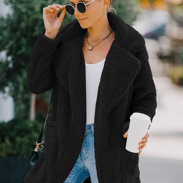 CORRINE™ - Classy Long Sleeve Collared Fuzzy Coat main image 0