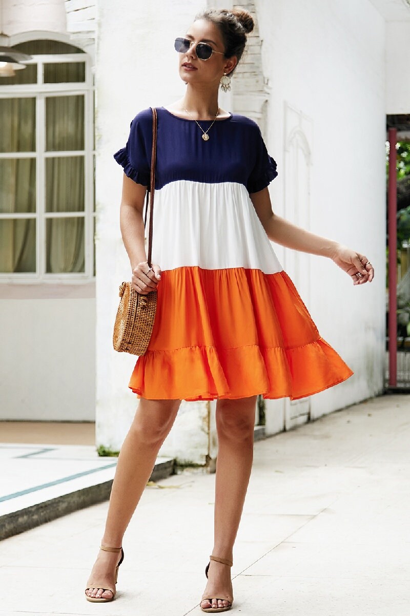 Women Round Neck Short Sleeve Color 