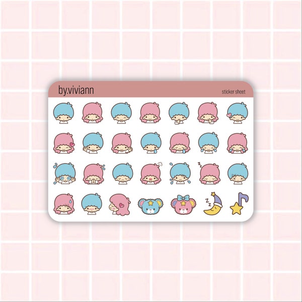 Little Twin Stars Emoji Mini Sticker Sheet | cute sanrio hello kitty my melody cinnamoroll emoji bullet journaling sticker