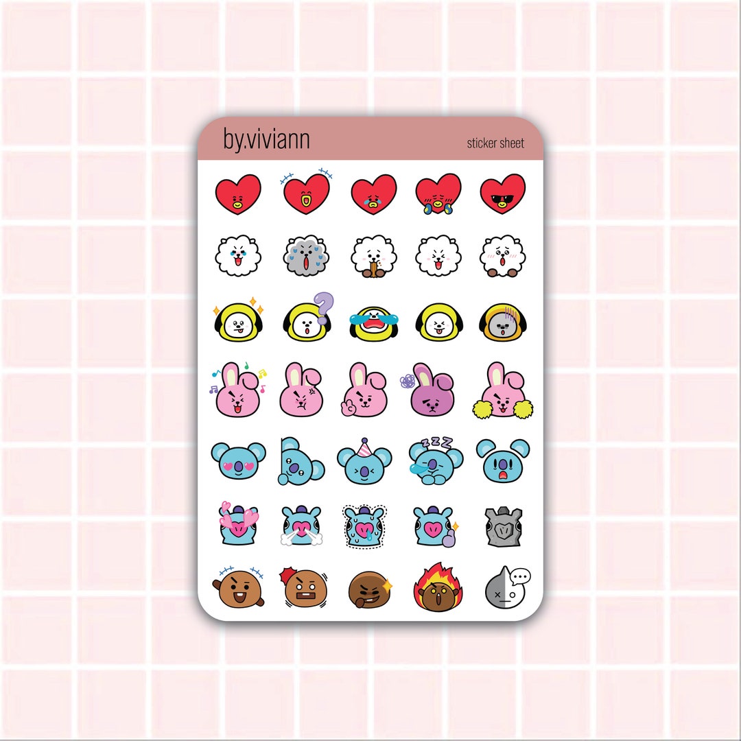 bts-bt21-emoji-mini-sticker-sheet-cute-bts-bt21-kpop-bullet-journaling-sticker-etsy