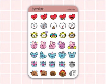bts bt21 emoji mini sticker sheet cute bts bt21 kpop bullet etsy