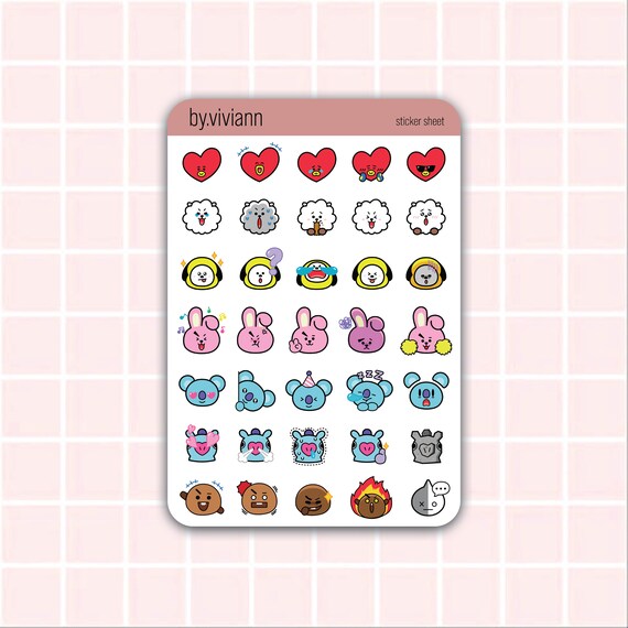 BTS BT21 Emoji Mini Sticker Sheet | cute bts bt21 kpop bullet journaling  sticker