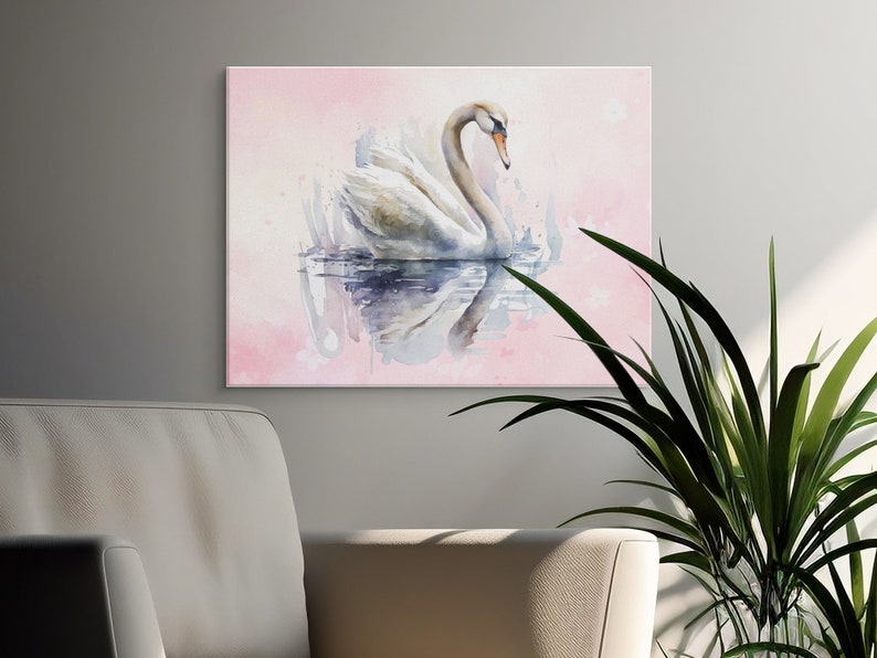 Coquette Swan Print, Elegant Watercolor Swan Print, Pink Blue Wall Art ...