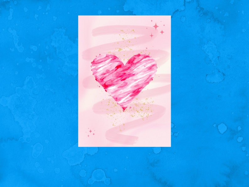 Abstract Pink Heart Canvas Print, Modern Romantic Wall Art, Gold
