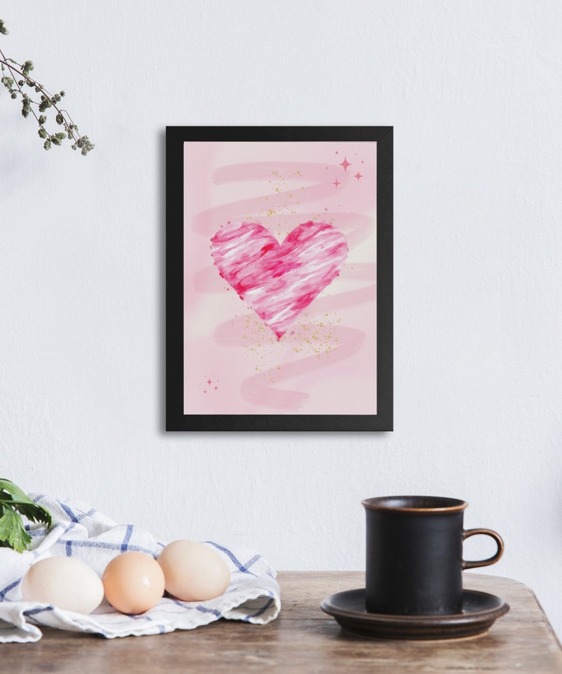 Abstract Pink Heart Canvas Print, Modern Romantic Wall Art, Gold