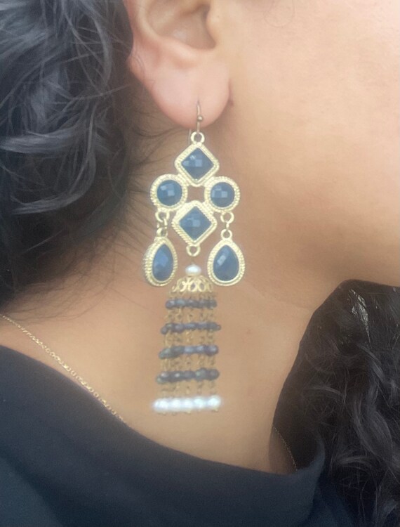 Beautiful Blue Dangly Jhumka Earrings - image 4