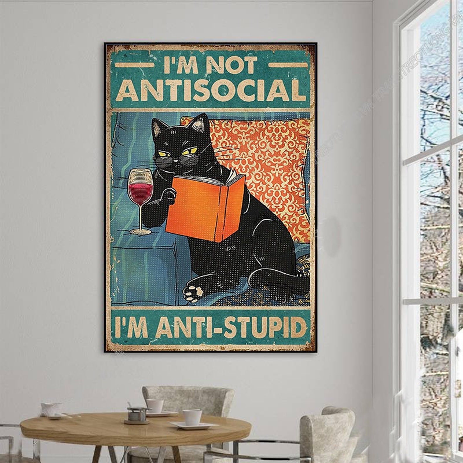 Black Cat Antisocial Poster Home Decor Etsy