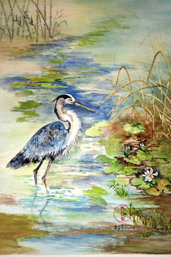 Blue Heron Watercolor Print | Etsy