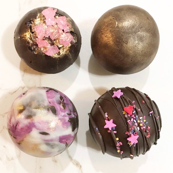 Hand Crafted Cocoa Bomb Chocolate Gift Box Dessert Crystal Rose Quartz Gems Geodes Sedona Birthday Housewarming