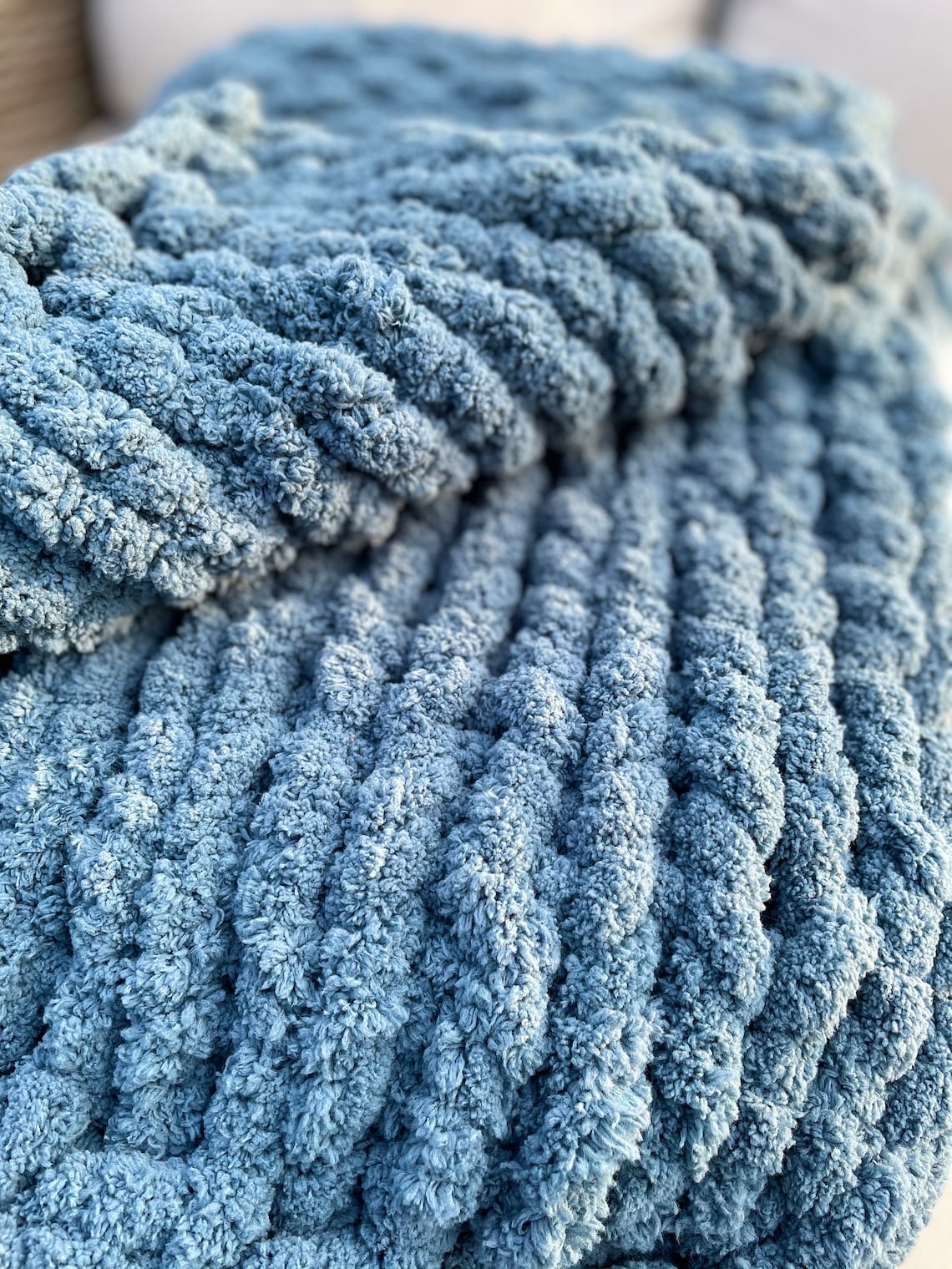 Chunky Knit Blanket Blue Soft Chenille Chunky Blanket Soft Etsy