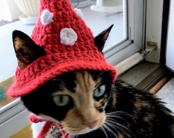 Red Mushroom Wizard Cat Hat Cat Costumes Cat Supplies Cat Clothing Cat Accessories Pet Costumes Pet Accessories  Pet Clothing