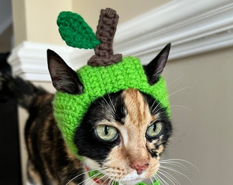 Crochet Green Apple Cat Hat, Pet Costume