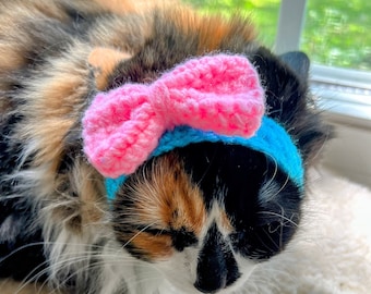 Crochet Pink bow headband/collar Crochet Cat Collar Cat Clothing Cat Accessories Cat Costumes Cat Supplies Pet Accessories Pet Supplies