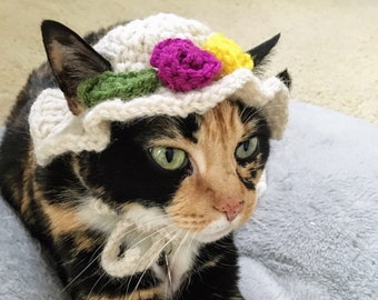 Mini Roses Crochet Cat Hat - Summer Flower Pet Costume