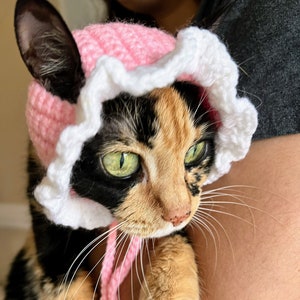 Crochet Cat Bonnet Crochet Cat Hat Handmade Cat Hat Cat Gift Cat Accessories Cat Costumes  Cat Clothing Gift for Cat Pet Hat Pet Costume