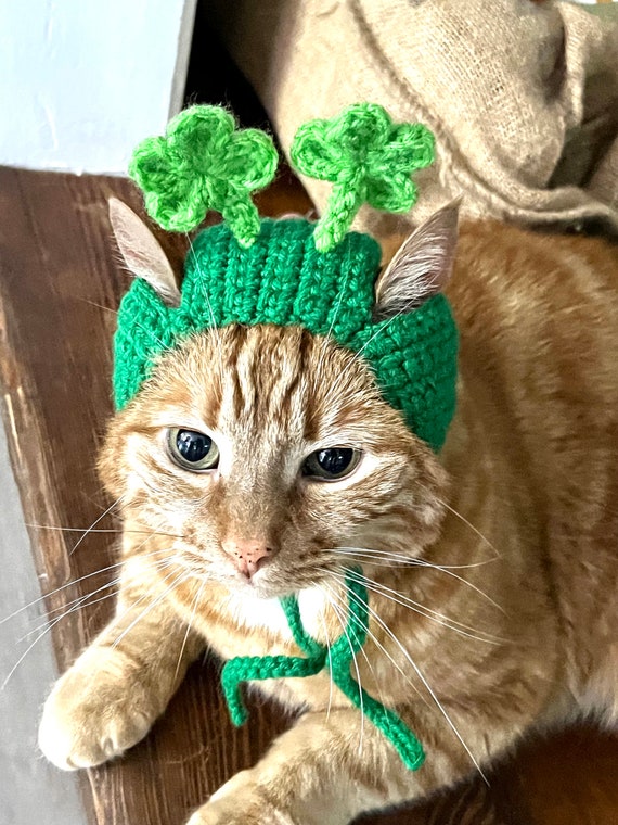 Crochet Four Leaf Clover Cat Hat, St. Patrick's Day Pet Costume - Etsy