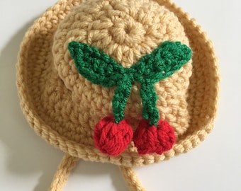 Crochet Cherry Cat Hat - Handmade Summer Pet Costume