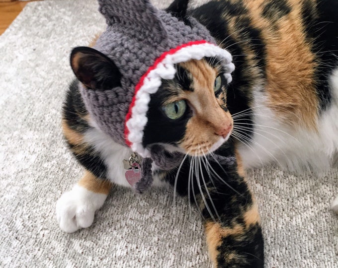 Crochet Shark Cat Hat, Funny Pet Costume