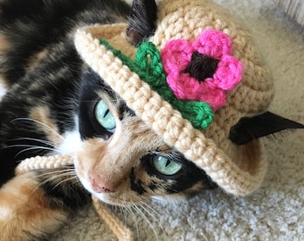 Pink Flower Summer Hat cat hats cat costumes cat accessories cat clothing pet supplies pet clothings pet costumes