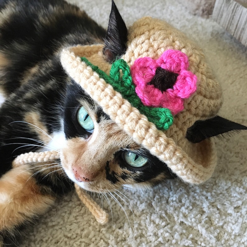 Pink Flower Summer Hat cat hats cat costumes cat accessories cat clothing pet supplies pet clothings pet costumes image 1