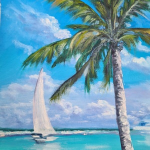 Hawaii Painting Seascape Original Art Palm Tree Painting Hawaii beach Wall Art Tropical Beach oil painting by Interalmaz