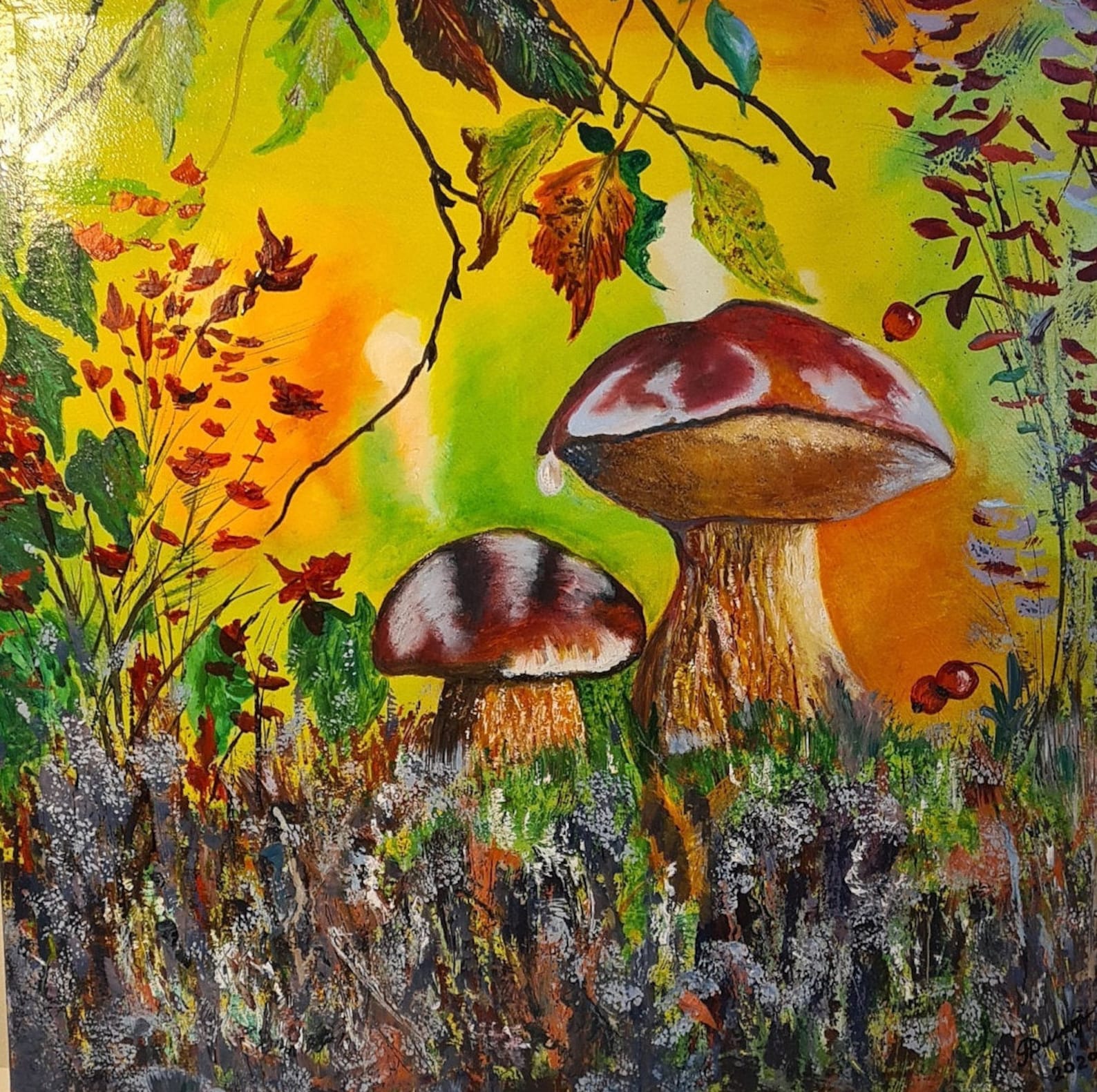 Mushrooms Oil Painting Forest Painting Canvas Landscape Etsy