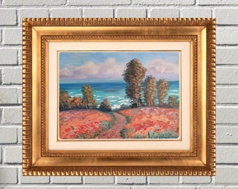 Pintura al óleo de paisaje marino: Camino al mar, arte de paisaje costero