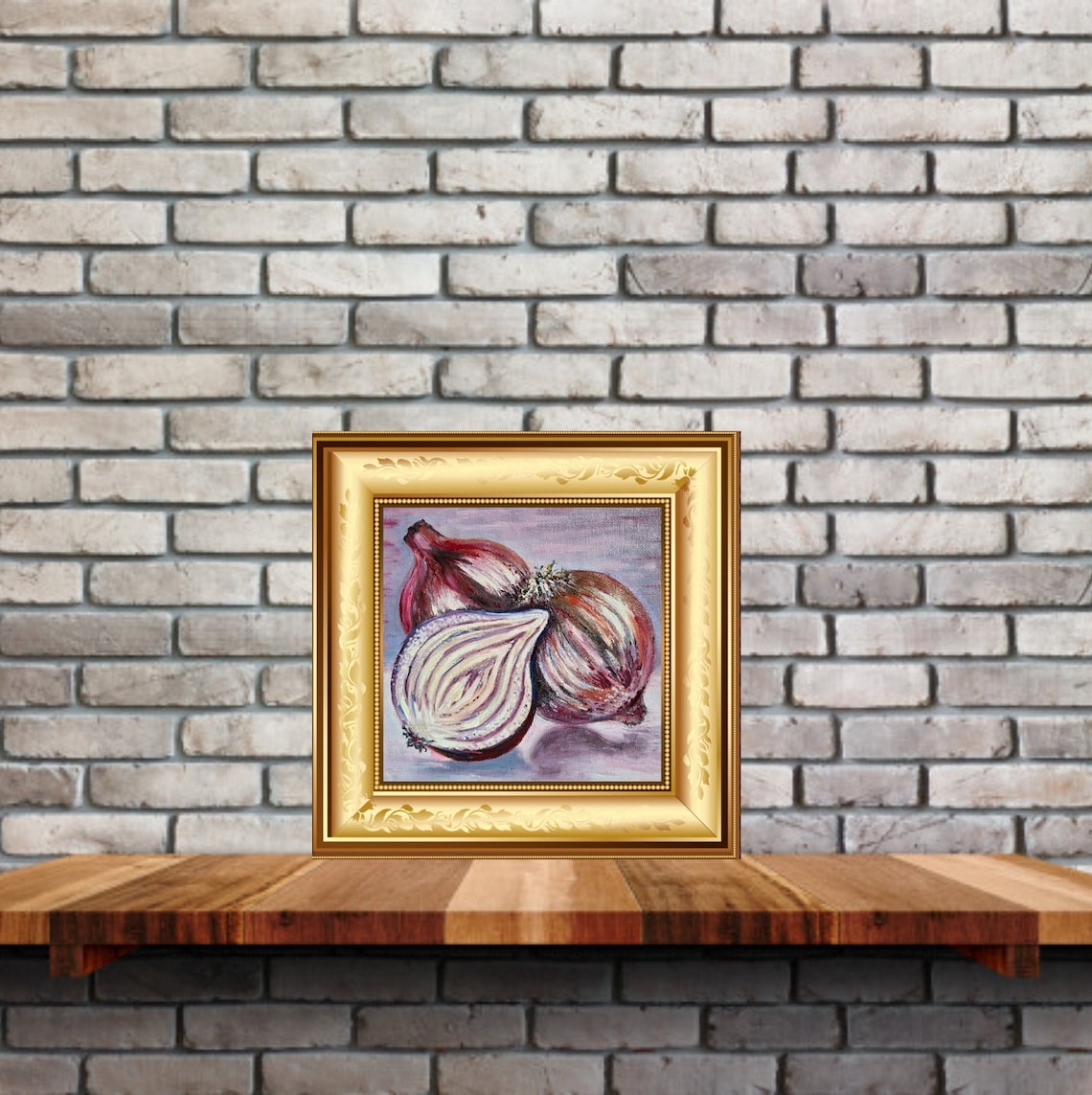 Onion painting Still life original wall art Red onion artwork Etsy