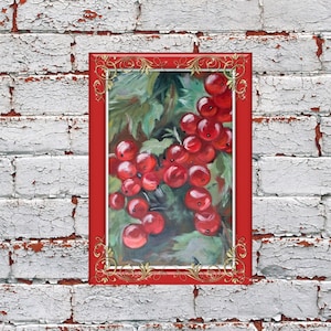 Red currant oil painting Berries original oil artwork Home kitchen art decor Red currant wall art by Interalmaz