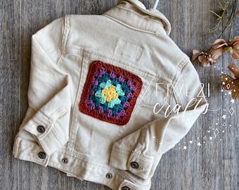Fall Muted Rainbow Vibes - Cream Denim Embellished Jean Jacket